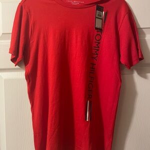 Tommy Hilfiger Red Crewneck Tee with Vertical Logo